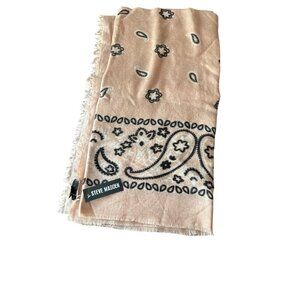 NWT Steve Madden Pink And Black Fringed Acrylic Scarf  Paisley & Floral Design